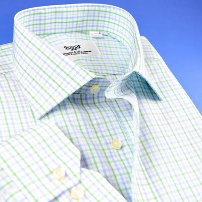 Camisa de vestir formal de negocios a cuadros de guinga verde claro fácil planchar moda inteligente  Foto 1 de 4