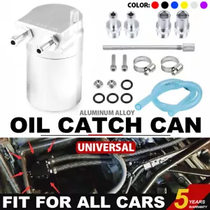 Aluminum Oil Catch Can Kit Reservoir Tank Engine Silver Polish Baffled Universal - Bild 1 von 12