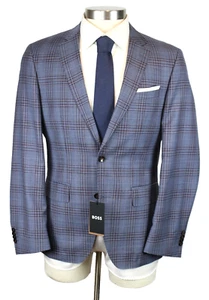 Boss Sport Coat 36 R Men's Light Blue Red Plaid Slim Fit Virgin Wool Hutson-222 - Picture 1 of 10