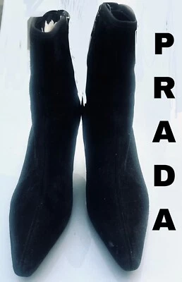 Botines Prada de gamuza negros de tacón alto a mitad de la pantorrilla, talla 35,5 (EUR) Foto 1 de 4