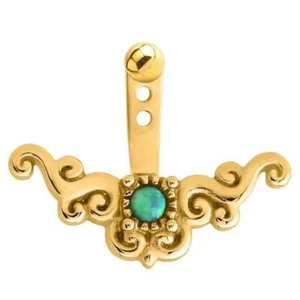 Gold 316L Surgical Steel Green Opal Stone Ear Jacket Earrings Tragus Cartilage - Picture 1 of 15