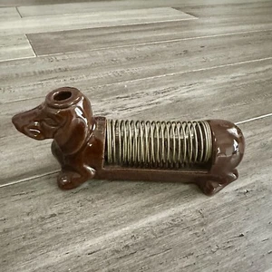 Vtg Dachshund Weiner Dog Desk Letter Pen Holder Spring Brown Gold Ceramic Japan - Picture 1 of 11