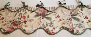 Waverly Reversible Tie Top VALANCE Antique Rose Stripe Trim Green Pink 4 avail - Picture 1 of 13