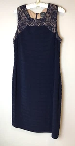 Adrianna Papell Women's 14 Navy Lace Tiered Sleeveless Sheath Midi Dress - Picture 1 of 10