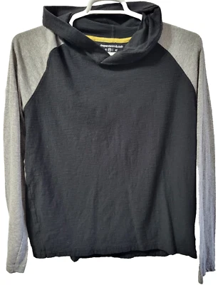 Sudadera con capucha mediana de tela de mezclilla de papel para hombre negra gris pulóver 100 % algodón manga larga Foto 1 de 4