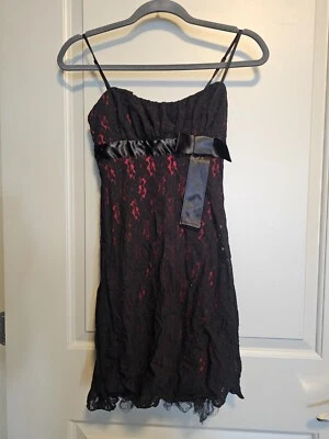 Love Tease Sexy Mini Red Black Lace Holiday Women Ruffle Dress Size M - Image 1 of 4