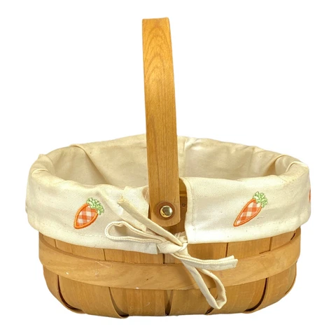 Easter Basket with Embroidered Chick and Carrot Fabric Liner & Moveable Handle Cover