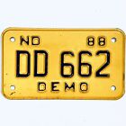 1988 United States North Dakota DEMO Special License Plate DD 662