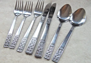 7- pc Vintage Cortina Stainless Flatware Customcraft CUS3 Spoons Knives Forks - Picture 1 of 3