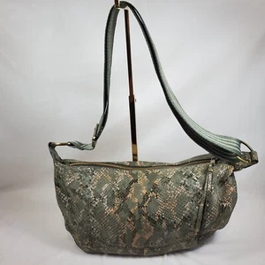 Anthropologie Green Snake Print Leather Hobo Shoulder Bag - Picture 1 of 9