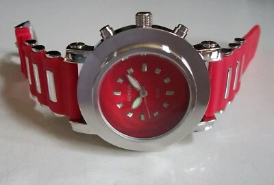 MEN'S SILVER & RED SILICONE BAND FASHION DRESSY HIP HOP WATCH - Image 1 of 4
