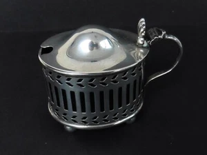 Antique Pierced Silver & Blue Glass Mustard Pot ~ William Hutton ~ BHM 1924 - Picture 1 of 9