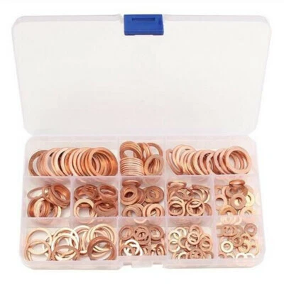 280x Assorted Solid Copper Crush Washers Seal Flat Ring Oil Sealing Washers Kit - Image 1 of 4
