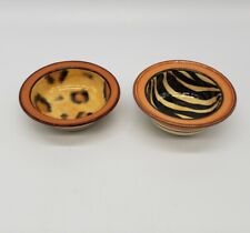 Pair Dessert Small Pottery Bowls Animal Print Tiger Zebra Zimbabwe Africa