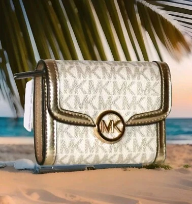 MICHAEL KORS Geldbörse Portemonnaie LEIDA MD  Bifold  Wallet Weiß GOLD NEU - Bild 1 von 4