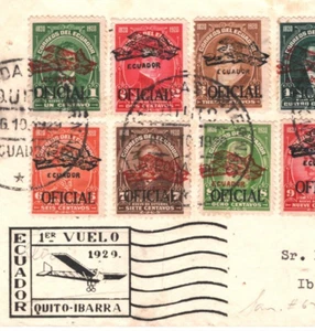 ECUADOR Cover 1929 *AIR POST OFFICIAL STAMPS* Set FIRST FLIGHT Quito-Ibara KA303 - Picture 1 of 13