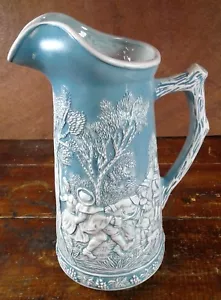 Brocca latte blu bianco ceramica stampo danza francese uomo donna - Foto 1 di 5
