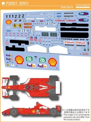 SHUNKO Decal Sheet SHK-D419 1:20 Scale Ferrari F2001 suit Tamiya Full Sponsor - Image 1 of 2