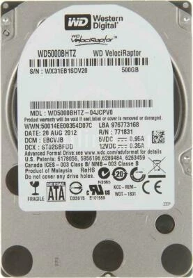 WD5000BHTZ Western Digital VelociRaptor 500GB 10K RPM 2.5" SATA Drive Fru 03t317 - Image 1 of 2