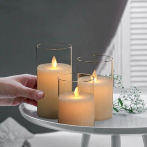 S/M/L Glass Flickering Flameless LED Candles Battery Remote Control Mood Lights - Picture 1 of 18