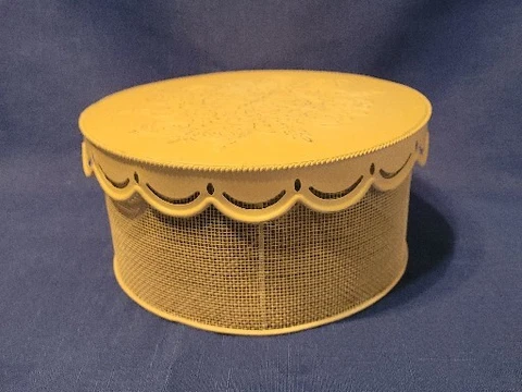 Ornate Ivory Wire Basket With Fluted Lid CUTE! Cover