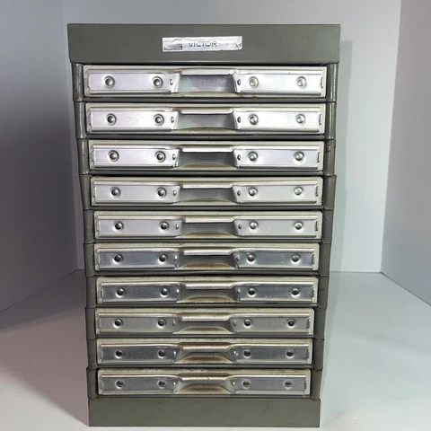 VTG. Victor Kardex Visible Index Card File Cabinet - 10 Drawer - Metal - Heavy! Cover