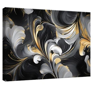 Wandbild Abstrakt Marmor Schwarz Gold Leinwandbild Leinwand Bilder Groß Wanddeko - Bild 1 von 7