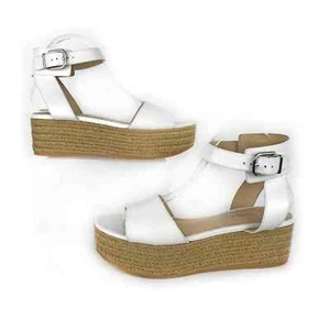 Via Spiga Womens Nemy Sandals White Leather Platform Espadrille Ankle Strap 8.5M - Picture 1 of 9