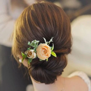 Wedding Yellow Ivory Flower Hair Comb Clips Floral Headpiece Floral Hair Acce... - Picture 1 of 6