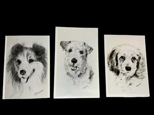 Lot x 3 Vintage Sammelkarten von Hunden - signiert Marguerite (Chapman?) - Bild 1 von 2