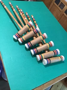 Vintage Forster Holz Krocket Schlägel 6er Set Ersatz Holz weiß Kappe Ende - Bild 1 von 14