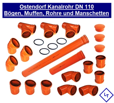 KG Rohr DN 110 100 Kanalrohr Ostendorf Abwasser Bogen Abzweig Muffe Stopfen 1 m - Bild 1 von 4