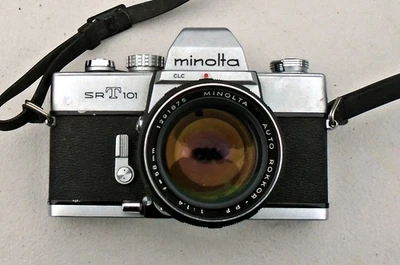Cámara fotográfica Minolta SRT 101 Rokkor PF 1:1,4 f=58 mm lente estuche SLR vintage como está Foto 1 de 4