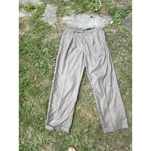 Pantalone elegante uomo Perry Ellis plissettato davanti orlo con polsini grigio oliva taglia 38 x 32 - Foto 1 di 9