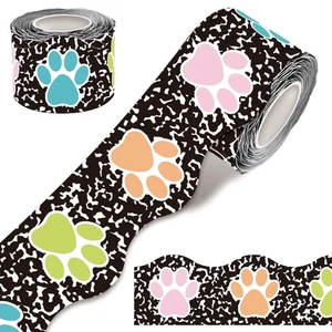 100 Feet Paw Bulletin Board Borders-Black and White Composition Scalloped Bor... - Picture 1 of 7