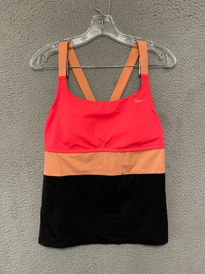 Nike Women's V-Back Tank Top Size Large Swimsuit Black & Coral NESSB393-631 - Image 1 of 4