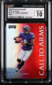 2020 Football Panini Playoff LAMAR JACKSON Call To Arms Red Prizm CGC 10 Low Pop - Picture 1 of 2