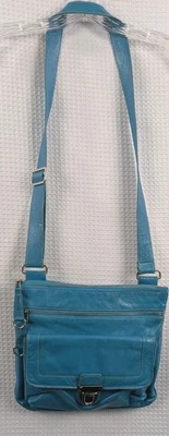 ROOT Turquoise Leather Crossbody Purse Adjustable Handle INK marks inside READ - Image 1 of 4