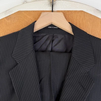 VTG Calvin Klein Suit Mens 42R Black Pinstripe 3 Button 100% Wool Pants 34x30 - Image 1 of 4