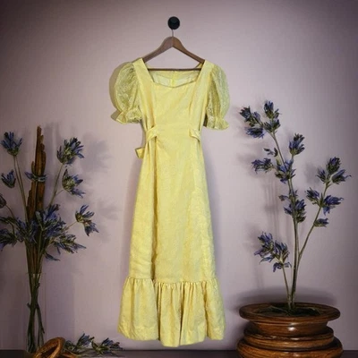 Vestido largo fluido vintage hecho a mano vestido amarillo vestido de dama de honor boda formal Foto 1 de 4