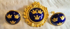 3 PIECES Vintage SPORRONG Royal SWEDISH SWEDEN Tre Kronor Brooch And Earrings - Picture 1 of 7
