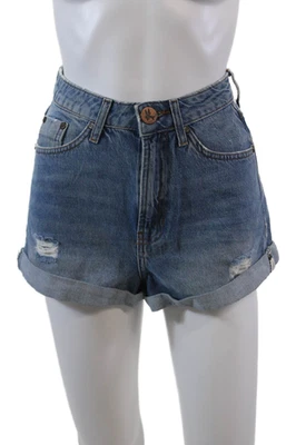 Pantalones cortos One by One Teaspoon para mujer con cremallera desgastados con puños azules denim 23 Foto 1 de 4
