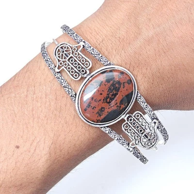 Mahogany Obsidian Gemstone Handmade Jewelry Cuff Bracelets 7''Adjustable - Image 1 of 4