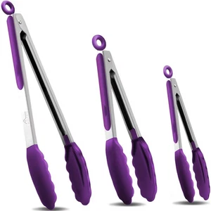 Pinzas de cocina de bloqueo de acero inoxidable premium con puntas de silicona, juego de 3-7",... - Imagen 1 de 9