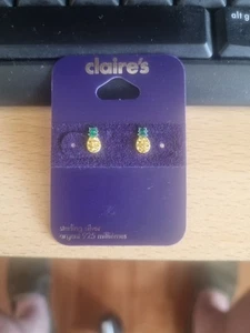 Claires Sterling Silver Pineapple Earrings, - Picture 1 of 3