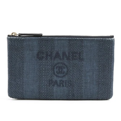 Chanel Bag Ladies Deauville Logo Pouch Mini Bag Clutch Straw Navy CHANEL Used - Image 1 of 4