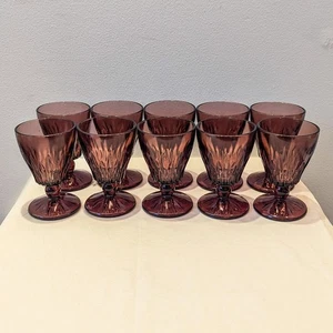 Vintage 10er Set Hasel-Atlas Glas Marokkanischer Amethyst Achteck Wein/Kelche Gläser  - Bild 1 von 4