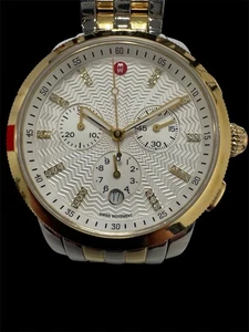 Michele Genuine Swiss Chronograph Watch. Two Tone-Steel & Gold Band- 28 Diamonds - Picture 1 of 14