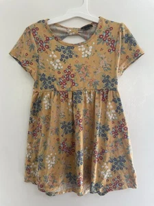 picapino Kind Mädchen Blumenmuster Polyestermischung Kurzarm Fit & Flare Kleid gelb 6 - Bild 1 von 6