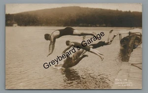 RPPC Diving All In LAKE HOPATCONG NJ New Jersey Vintage Real Photo Postcard - Picture 1 of 2